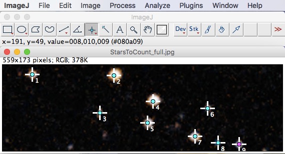Screencap. Stars counted with the point tool.